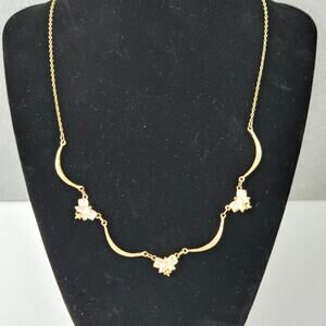 Vintage Gold Toned Swag Sections with Mother of Pearl Bows Necklace and Earrings